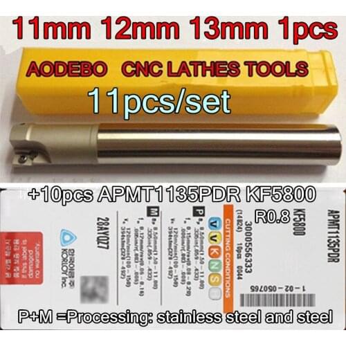 11mm 12mm 13mm 1flutes Cutter bar 1pcs+10pcs KORLOY APMT1135PDER KF5800 11pcs/set Processing: stainless steel and steel