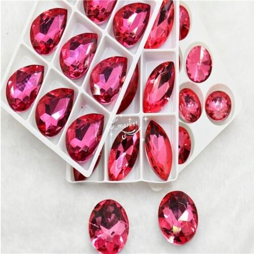 Rose Pink Jewelry glass Crystal Tear Drop navette round Pointback Rhinestones Glue on Garment Crafts Jewelry Accessories