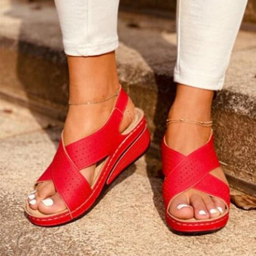 Women Shoes Summer Casual Sandals For Ladies Thick Bottom Wedge Women Sandals Red In Colour Hollow-Carved Design Sandals Women