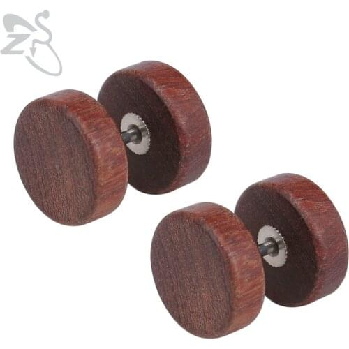 ZS 8/10/12mm Wood Ear Stud Earrings Faux Fake Ear Plug Bark Grain Cheater Plugs Stainless Steel Piercing Tunnels Body Jewelry