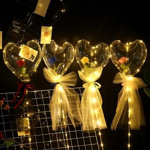 Glowing Love Heart Shaped Bobo Ball Rose Bouquet Diy Brithday Wedding Engagement Balloon Anniversary Gift Party Decoration