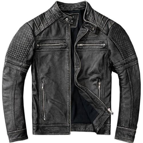 Heavy Motorcycle Jacket Mens Retro Distressed Cowhide mens Motorcycle Cycling Jersey Leather Jacket