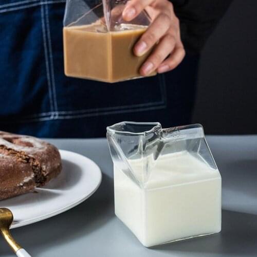 Unique Design Half Pint Creamer Milk Box Cute Catoon Glass Cup Coffee Glass Juice Cup