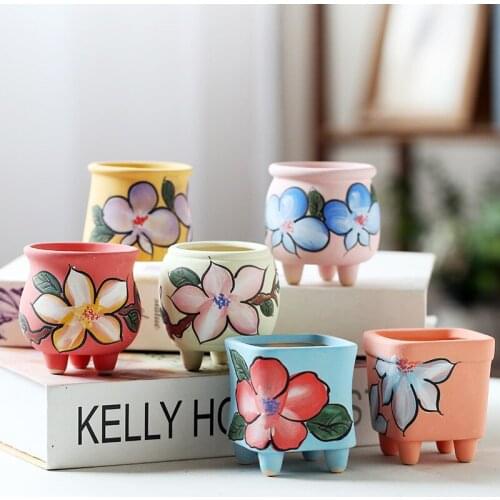 Korean hand-painted Flower pot Macetas decorativas Nordic ceramic pot Maceta bonsai Lithops succulent pots desk home decoration