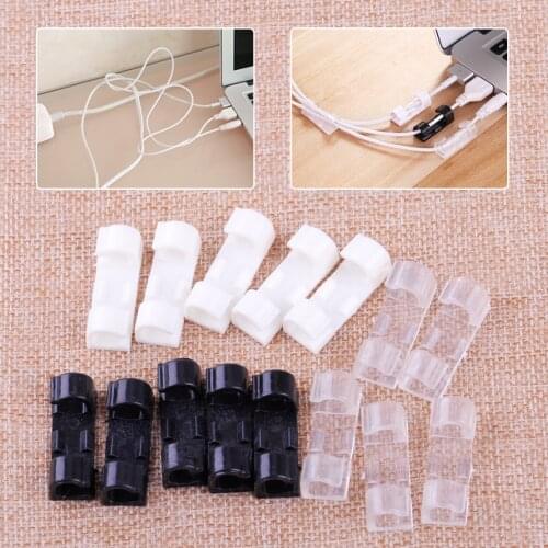20pcs Practical Self Adhesive USB Wire Cable Cord Clips Clamp Table Wall Tidy Organizer Holder lack/White/Clear
