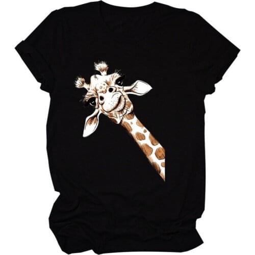Women T Shirt Cute Giraffe Print Tee Shirt Short Sleeve Crew Neck Loose Casual TShirt Ladies Tops Camisetas Mujer