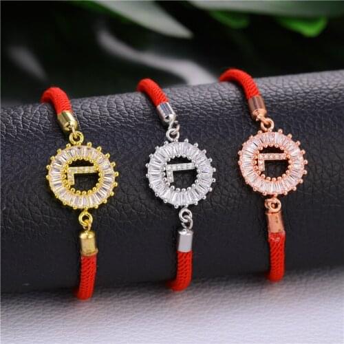 Juya Cubic Zirconia Charms Handmade 26 Alphabet Charm Bracelets For Women Men Adjustable Red Rope Fashion Letters Bracelets
