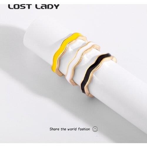 Lost Lady New Fashion MultiColor Enamel Rings For Women Smooth Simple Metal Wave Type Finger Rings Wholesale Accessories Gifts