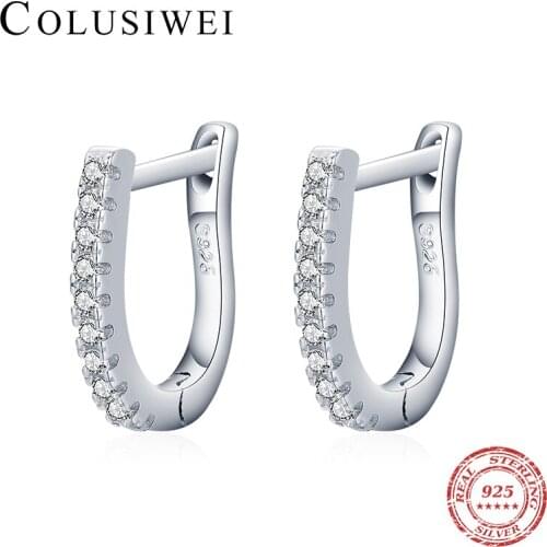 Colusiwei 925 Sterling Silver Bright Zircon Ear Buckle Timeless Zirconium Tiny Hoop Earrings for Women Wedding Fine Jewelry