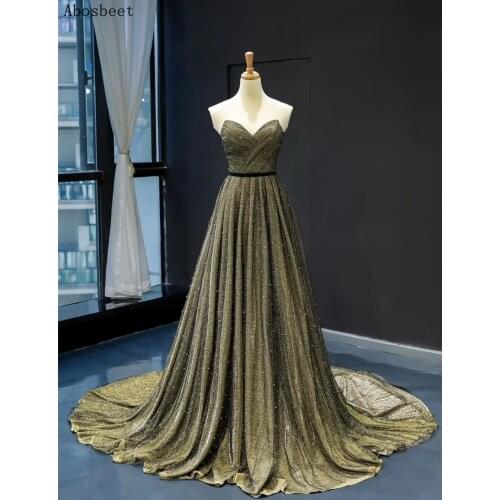 Gold-black Mulit-colors A Line Evening Dress Long Elegant Women Evening Gown Shining Style Pearl Beading 2021 Long Prom Party