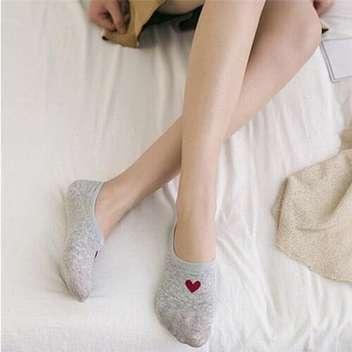 10 pairs Women Socks Non-slip Silicone Women Invisible Socks Cotton Shallow Mouth Candy Colors Heart Ankle Socks