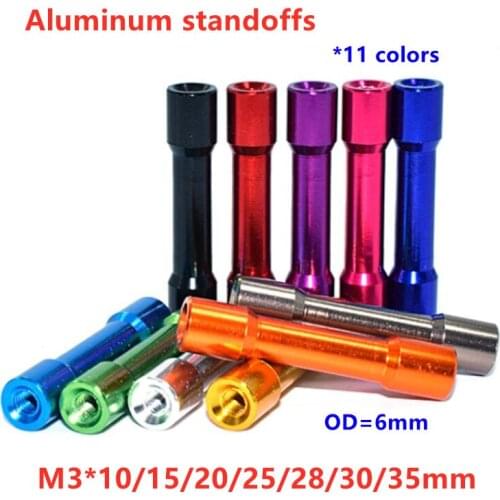 20pcs Aluminum standoffs stud M3*10/15/20/25/28/30/35mm OD=6mm Aluminum alloy round standoff spacer Column rods for RC Parts