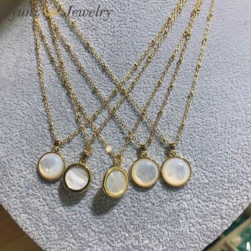 10PCS, Round Coin Mother-of-pearl Pendant Necklace Female Clavicle Chain Medallium Dainty New Choker Women Jewelry