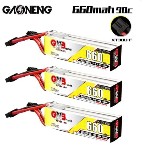 3Pcs/Set Gaoneng GNB 3S 11.4V HV Lipo Battery 660mAh 90C/180C XT30U-F for FPV Racing Drone 4 Axis UAV RC Quadcopter RC Drone