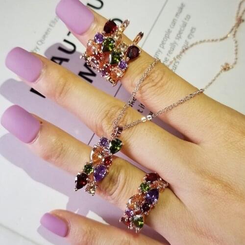 3pcs Pack 2021 New Luxury Colorful Pear Dubai Wedding For Women Lady Anniversary Gift Jewelry Wholesale Valentines Day J5638