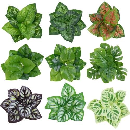 33cm 9Heads Artificial Green Plant Fake Turtle Back Leaf Home Garden Bonsai Potted Decor Wedding Party Decor Shooting Props