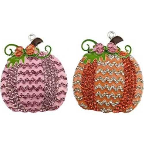 50pcs/lot Halloween Pink Orange Enamel Rhinestone Pumpkin Plant For Girl Pendant Charm