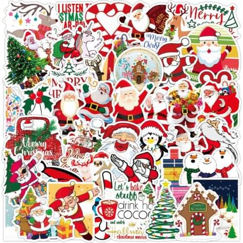 50Pcs Christmas Cartoon Santa Stickers Pack Bicycle Motorcycle Laptop Skateboard Guitar Luggage Waterproof Sticker Kids Toys