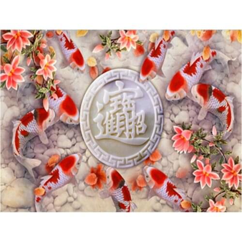 5D Diamond Painting Carp Koi Fish Flower Diamond Embroidery Full Drill Round Cross Stitch Kit Diamond Decor
