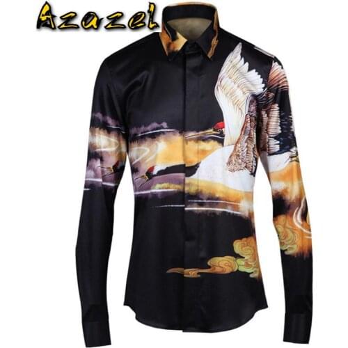 Azazel Men Shirt Luxury Unique Crane Cloud Design Long Sleeve Mens Shirts Fashion Allover Printed Slim Fit Casual Shirts Man
