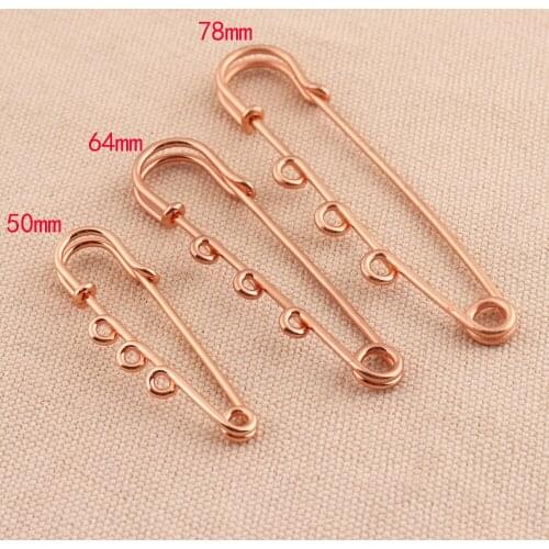 20pcs/lot 50/64/78mm safety pins metal Rose gold color Brooch Pins shawl pins with loop for earring garment diy Decoration