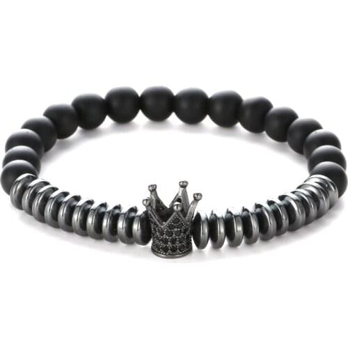 4 Colors Hematite Spacer 8mm Black Stone Pave CZ Imperial Crown Charm Bracelet Men Women Bracelet Jewelry Pulseira Jewelry