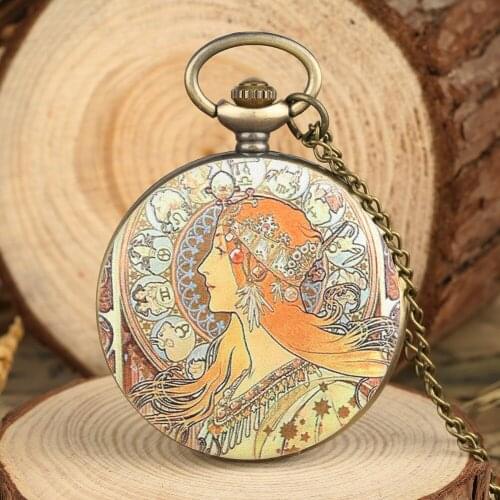 Mens Classic Pocket Watch Woman Shape Necklace Pocket Watch for Boy Quartz Arabic Numeral Pocket Watches for Teenager