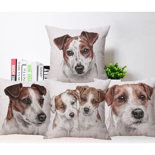 Lovely Dog Cushion Cover Animal Painting Jack Russell Decorative Pillowcase 45X45cm Bedroom Sofa Decor Pillows Case