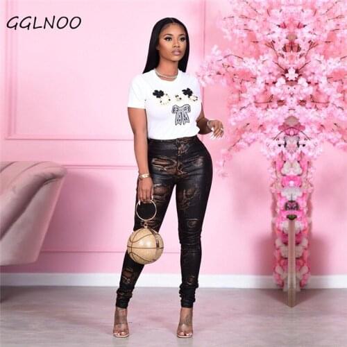 GGLNOO Black Snake Print Sexy Skinny Pencil Pants Trendy Bottoms for Women 2021 Club Wear Elastic Waist Trousers
