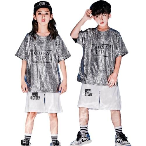 Lolanta 4-16 Years Kids Unisex Silver T-shirt Top Or Shorts Costume Boys Daily Casual Wear Hip-hop Outfit for Girls