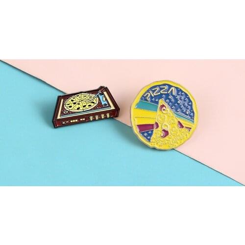 Cartoon Fun Food Pizza Record CD Gramophone Enamel Brooch Custom Badge Clothes Bag Pin Accessories Woman Cute Jewelry Gift Kid