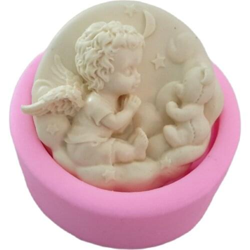 Angel And Bear Silicone Mold Soap And Candle Making Molded Parts Decorated Chocolate Cake Model Kitchen Gadgets Lace Cake H442