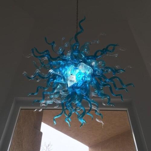 Hot Clear and Turquoise Glass Chandelier Light Style Hand Blown Glass Chandelier LED Living Room Dining Room Lighting