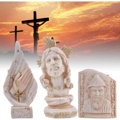 Christ Jesus Sculpture Jesus Handmade Innovative Angel Cross Resin Statue Crafts Christ Bible Candlestick Religious Home