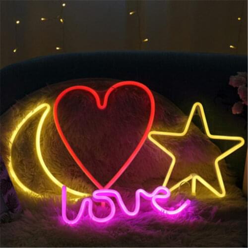 Creative LED Neon Light Sign LOVE HEART Wedding Party Decoration Neon Lamp Valentines Day Anniversary Home Decor Night Lamp Gift
