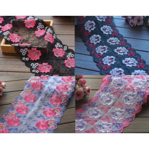 4 Colors 2 Yards Lace Trim Flowers Floral Embroidered Tulle Lace 8.26" Wide Doll Dress Underwear Costume DIY Craft Supplies
