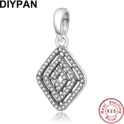 Fit Pandora Charms Bracelet Orignal 925 Sterling Silver Diamond Shape Dangle Charm With Zircon Pendant DIY Jewelry Berloque