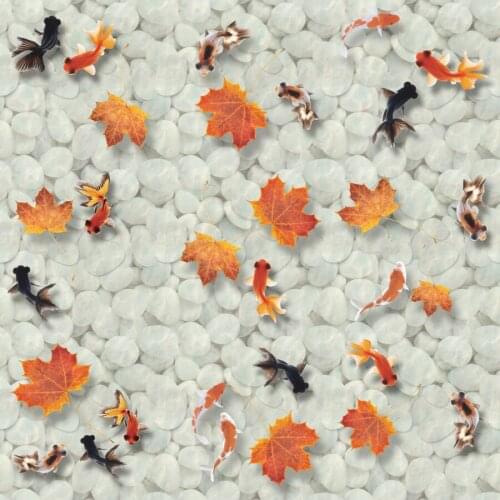 Laeacco Summer Cobblestone Pool Goldfish Maple Leaves Pattern Aquarium Home Decor Photography Background Photographic Backdrop