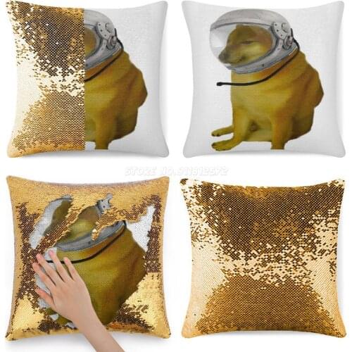 Astronaut Cheems Sequin Pillowcase Throw Pillow Cover for Sofa 40X40cm Mermaid Astronaut Space Cheems Doge Meme Dogelore Video G