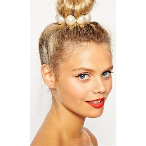 New Fashion Women Elastic Hair Bands Big Pearl Hair Accessories for Women 4 Colors Hair Jewelry 3F2001