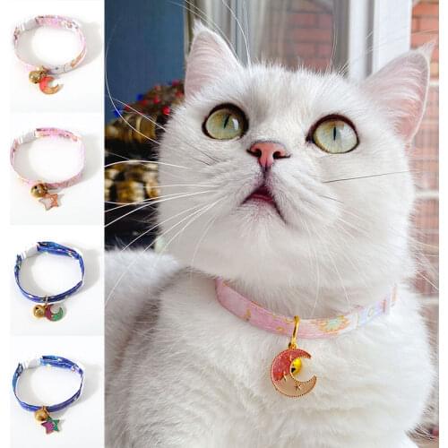 Cute Cat Collars with Moon Pendant Adjustable Safety Kitten Collar Puppy Chihuahua Raabit Necklace With Bells Pets Accessories