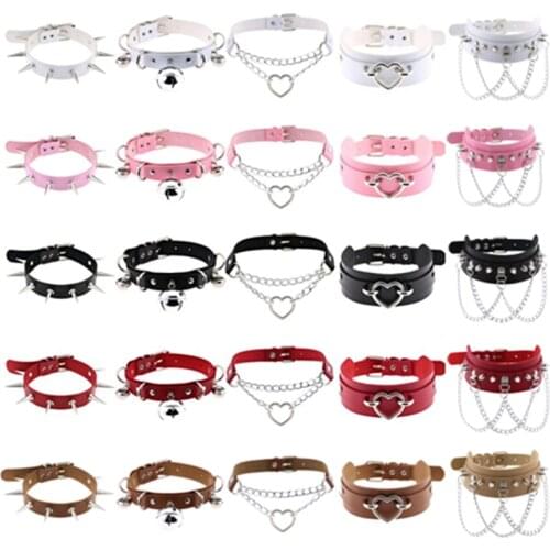 Nightclub Joker Punk Rock Gothic Choker Necklace Women Sexy Goth PU Leather Spike Rivet Collar Necklace Body Jewelry Emo Cosplay
