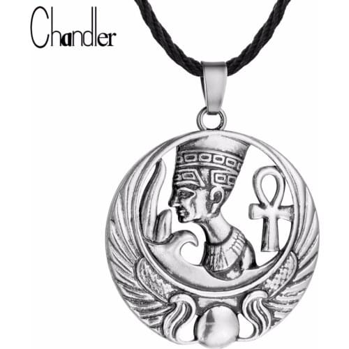 Chandler Egyptian Queen Egypt Nefertiti Pharaoh Ankh Scarab Bronze Pendant Necklace For Mens Classic Jewelry Male Colier