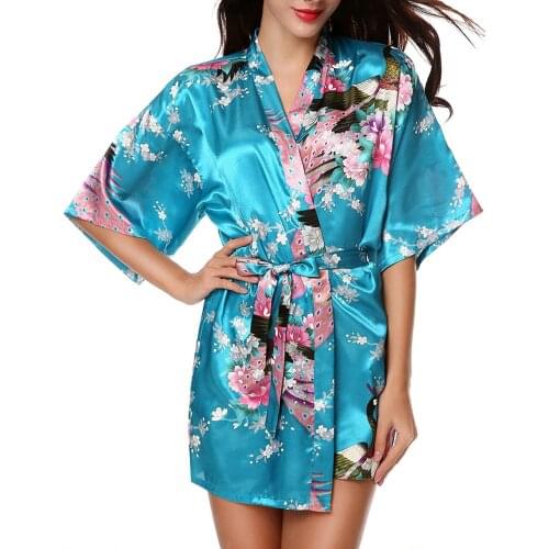 Peacock Sexy Satin Kimono Robe Bridesmaid Wedding Bride Robes Getting Ready Dressing Gown Sleepwear Bathrobes