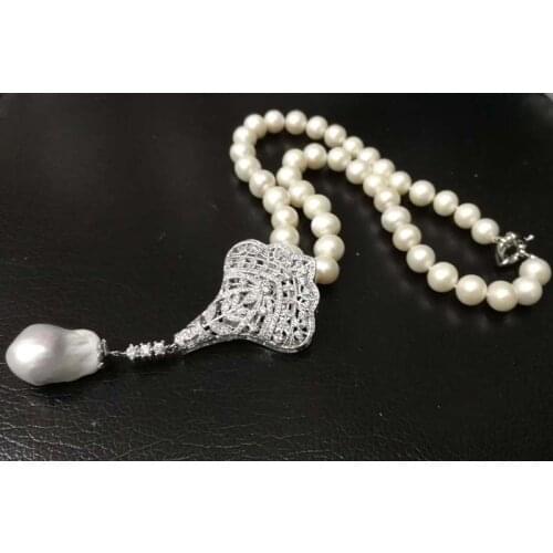 Freshwater pearl 9-10mm near round and white baroque reborn keshi necklace 19inch wholesale bead discount gift hot