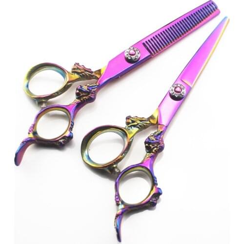 Professional japan 440c 6 '' rainbow dragon cut hair scissors hair cutting barber haircut thinning shears hairdressing scissors