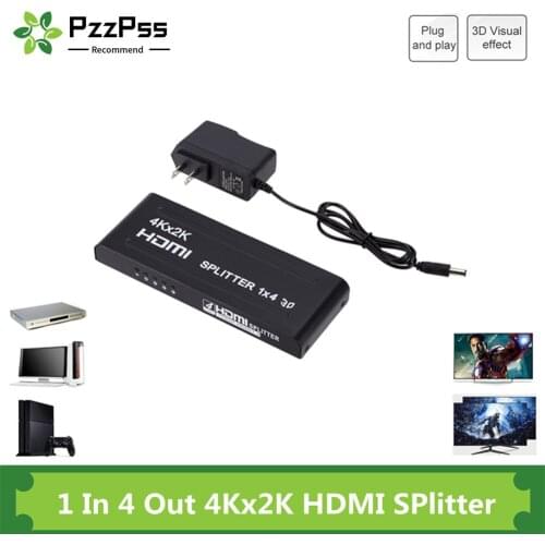 PzzPss 3D 4Kx2K HDMI Splitter 1 in 4 Out HDMI Splitter for Monitor Display 1x4 HDMI Splitter HDCP for Xbox PS4 Apple TV