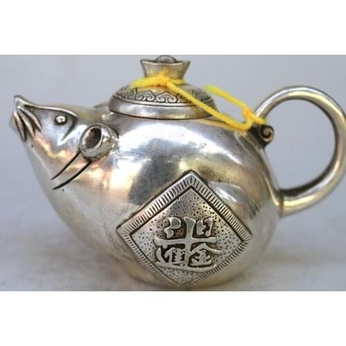 Rare Old Silver carving mouse teapot ornaments,handmade crafts,best collection & adornment,free shipping