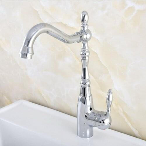 Basin Faucet Swivel Spout Modern Polished Chrome Deck Mount Bathroom Sink Mixer Taps Single Lever Faucet Nsf827