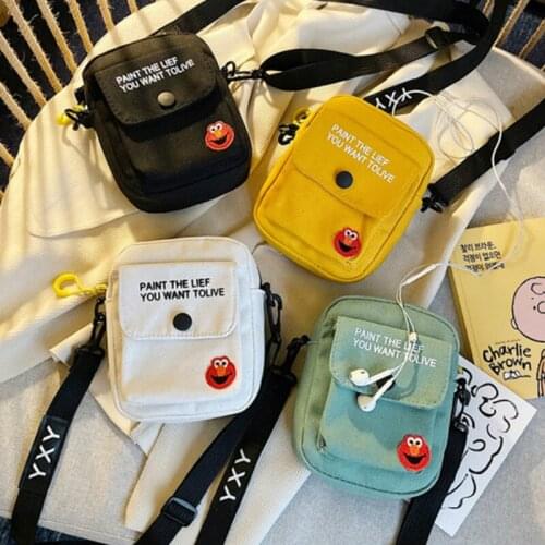 Mini Canvas Bag Womens All-match Shoulder Bag Universal Phone Bag Portable Messenger Coin Purse Cartoon Student Storage Bag